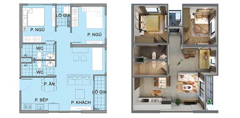 Layout homestay 2PN 2WC Vinhomes Ocean Park