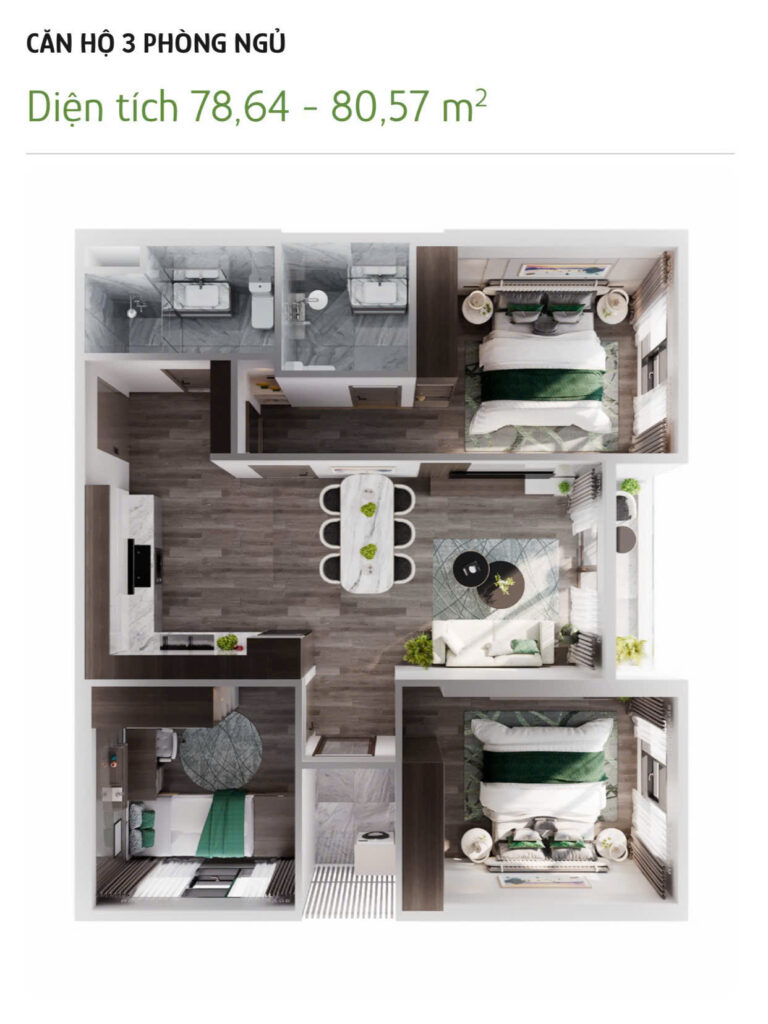 Thiết kế căn hộ 3PN Imperia Ocean City - The Parkland