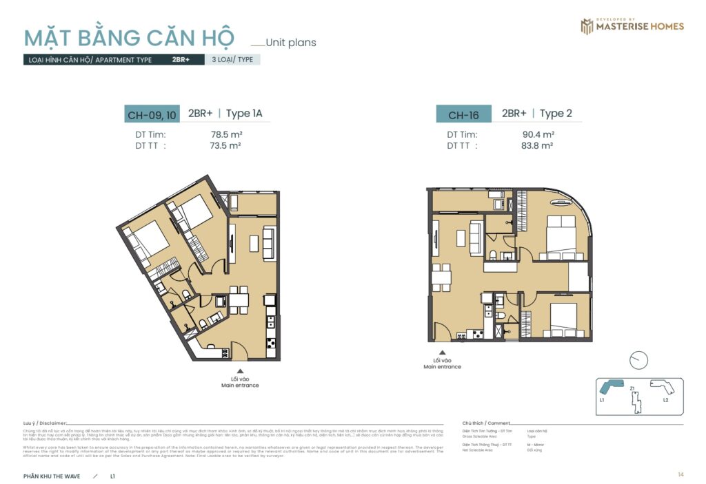 Căn hộ 2PN+ Masteri Grand Coast | Giá bán & Mặt bằng mới nhất