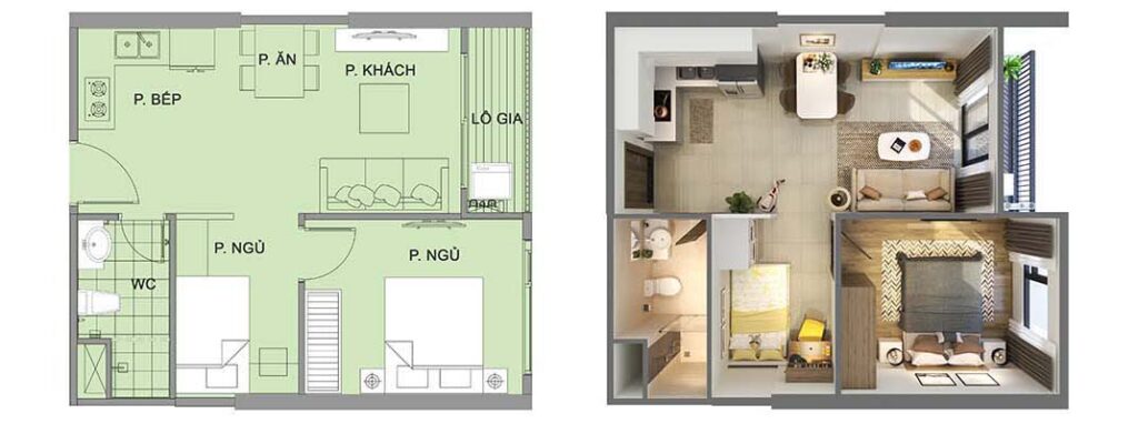 Layout (mặt bằng) căn hộ 1PN Vinhomes Ocean Park điển hình