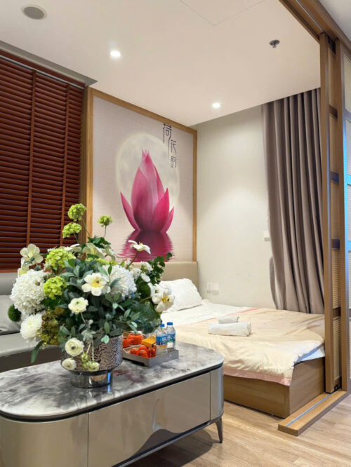 Cho thuê homestay Studio tại Landmark L2 Ecopark tầng cao view sông Hồng