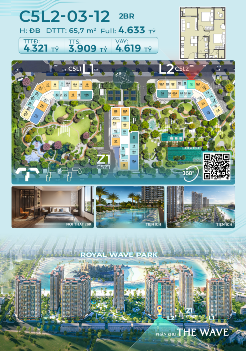 Căn 2PN Masteri Grand Coast Chỉ Từ 1,08 Tỷ – Mã C5L2-03-12 View Nội Khu