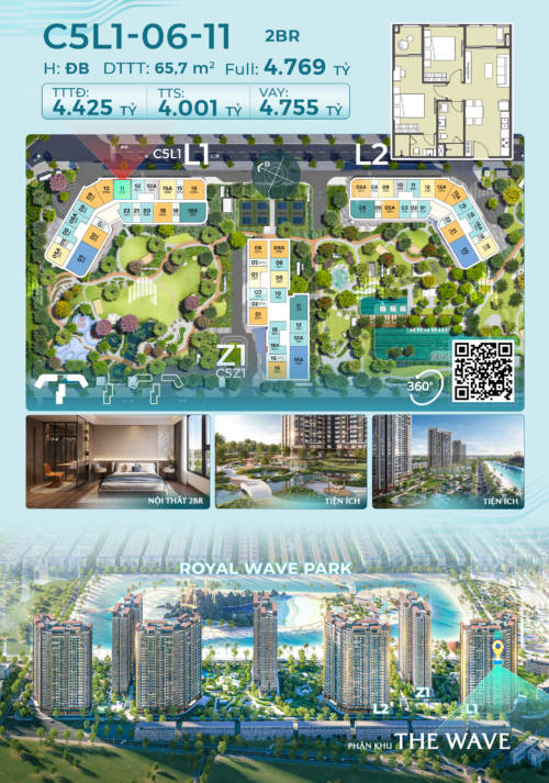 Chỉ Từ 1,1 Tỷ Sở Hữu Căn Hộ 2PN Masteri Grand Coast 65,7m² Giá 4,4 Tỷ