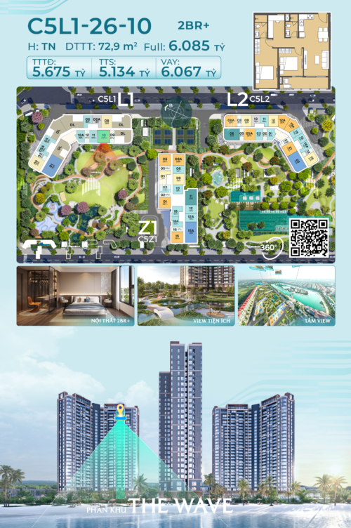 Chỉ Từ 1,42 Tỷ Sở Hữu Căn Hộ 2PN+ Masteri Grand Coast Tầng 26