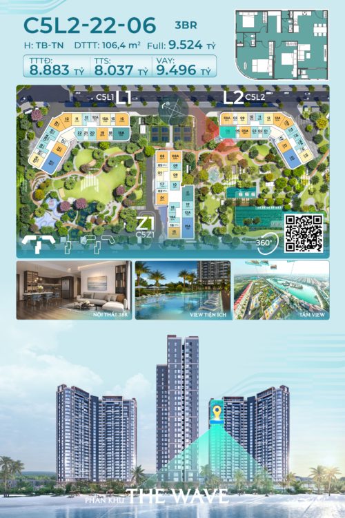 Căn Hộ 3PN Masteri Grand Coast 106,4m² Ban Công Đông Nam Chỉ Từ 2 Tỷ Ban Đầu