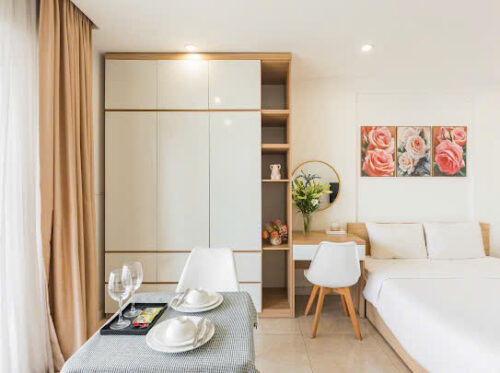 Phòng ngủ studio Dcapitale tầng 42 decor đẹp