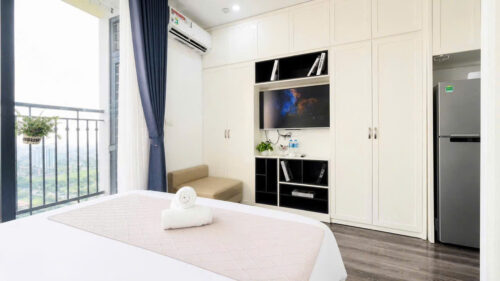 Giường ngủ căn studio G3 tầng 29 Vinhomes Green Bay